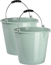 2x seaux d'entretien ménager plastique vert menthe 9 litres capacité 30 x 26 cm - Avec anse métal et bec verseur