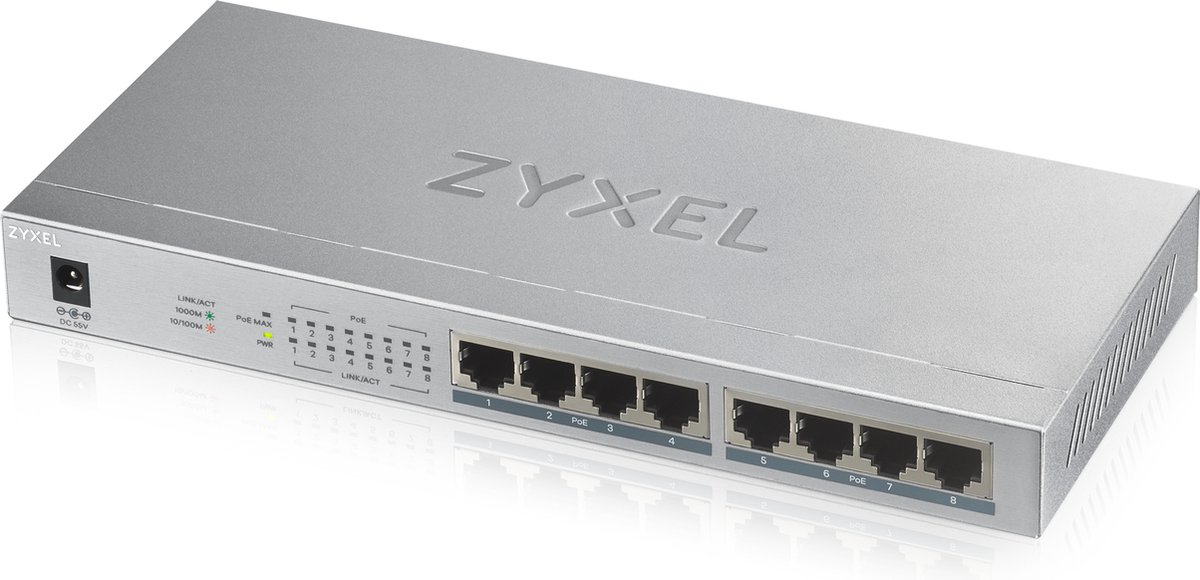 Zyxel GS1008-HP - Onbeheerde Switch - 8 Poorten - PoE+ 60W - Gigabit Ethernet