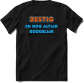 60 Jaar Goddelijk - Feest kado T-Shirt Heren / Dames - Blauw / Oranje - Perfect Verjaardag Cadeau Shirt - grappige Spreuken, Zinnen en Teksten. Maat 3XL