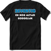 70 Jaar Goddelijk - Feest kado T-Shirt Heren / Dames - Wit / Blauw - Perfect Verjaardag Cadeau Shirt - grappige Spreuken, Zinnen en Teksten. Maat L