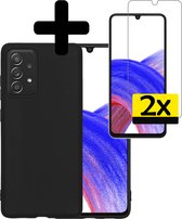 Hoesje Geschikt voor Samsung A33 Hoesje Siliconen Case Met 2x Screenprotector - Hoes Geschikt voor Samsung Galaxy A33 Hoes Siliconen - Zwart