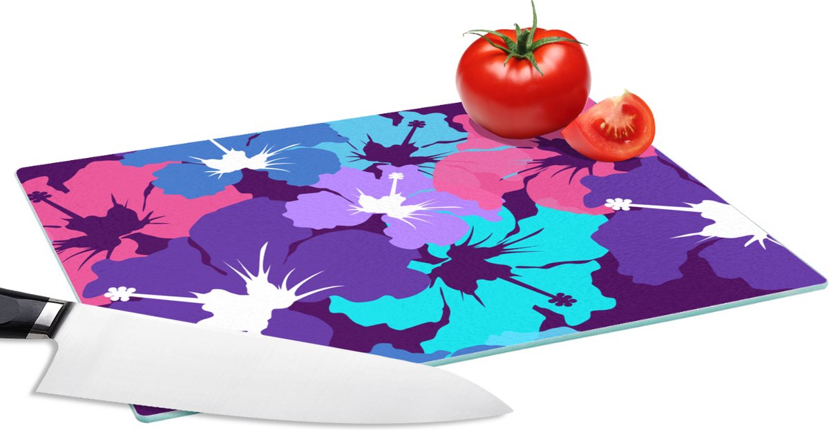 Glazen Snijplank - 28x20 - Tropisch - Bloemen - Hawaii - Patroon - Snijplanken Glas