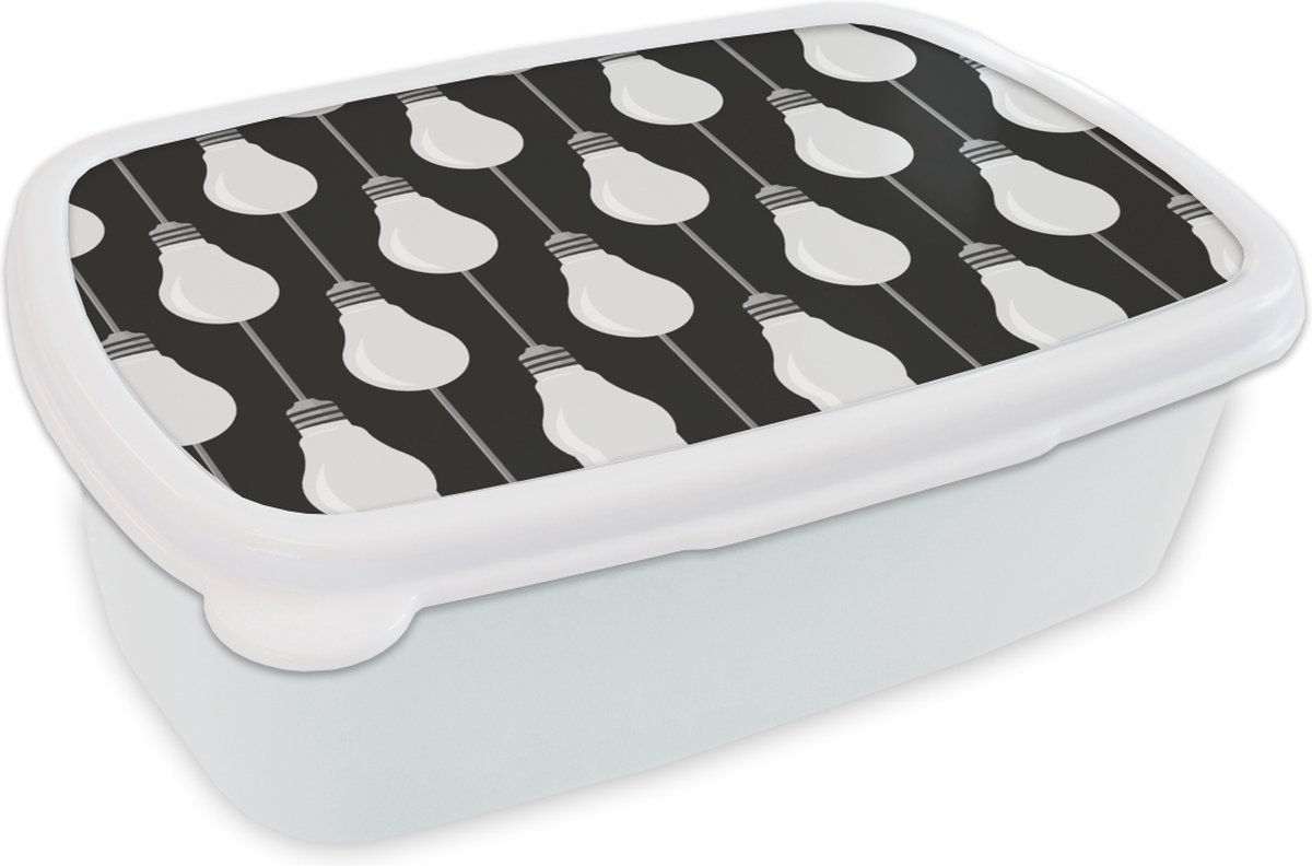 Broodtrommel Wit - Lunchbox - Brooddoos - Gloeilampen - Licht - Patronen - 18x12x6 cm - Volwassenen