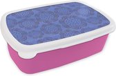 Broodtrommel Roze - Lunchbox - Brooddoos - Bloemen - Patronen - Blauw - 18x12x6 cm - Kinderen - Meisje