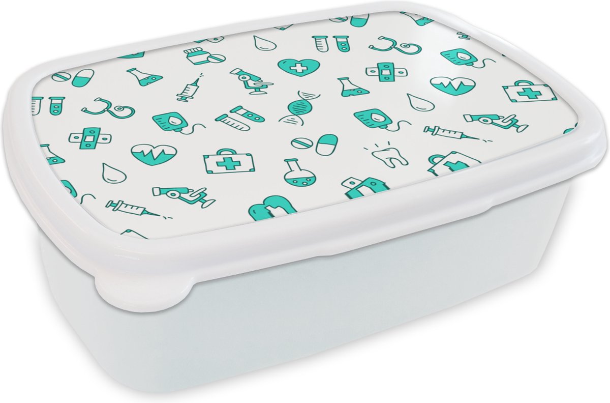 Broodtrommel Wit - Lunchbox - Brooddoos - Zorg - Medicijnen - Design - 18x12x6 cm - Volwassenen