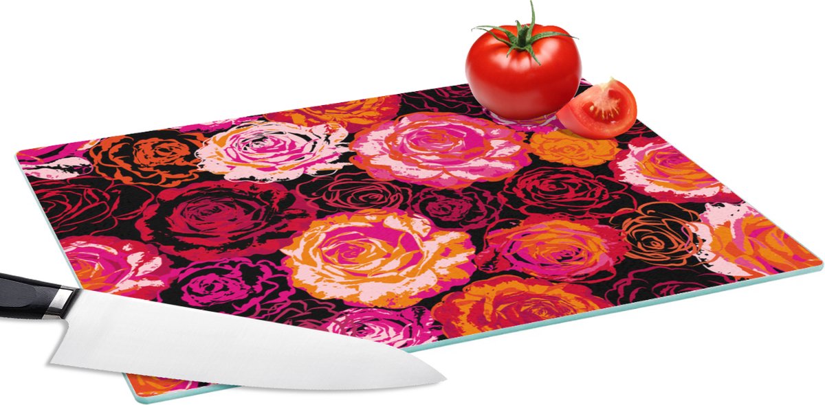 Glazen Snijplank - 39x28 - Rozen - Patronen - Bloemen - Snijplanken Glas