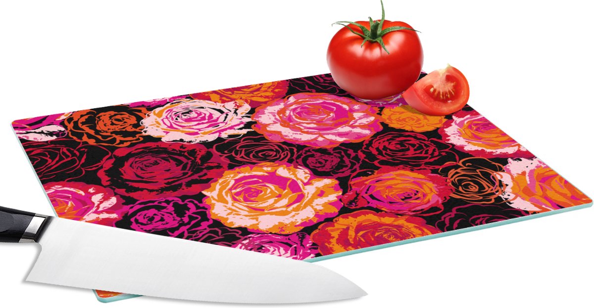 Glazen Snijplank - 28x20 - Rozen - Patronen - Bloemen - Snijplanken Glas