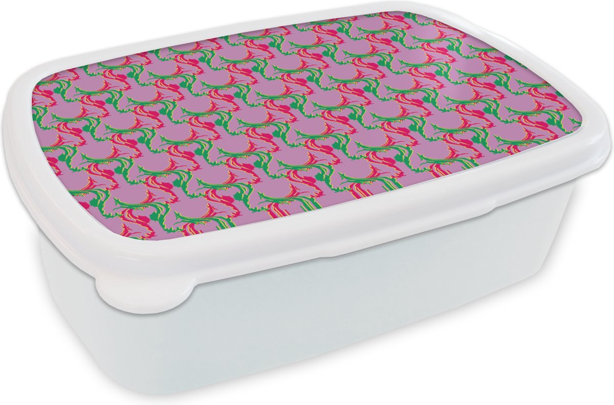 Broodtrommel Wit - Lunchbox - Brooddoos - Hert - Patroon - Paars - 18x12x6 cm - Volwassenen