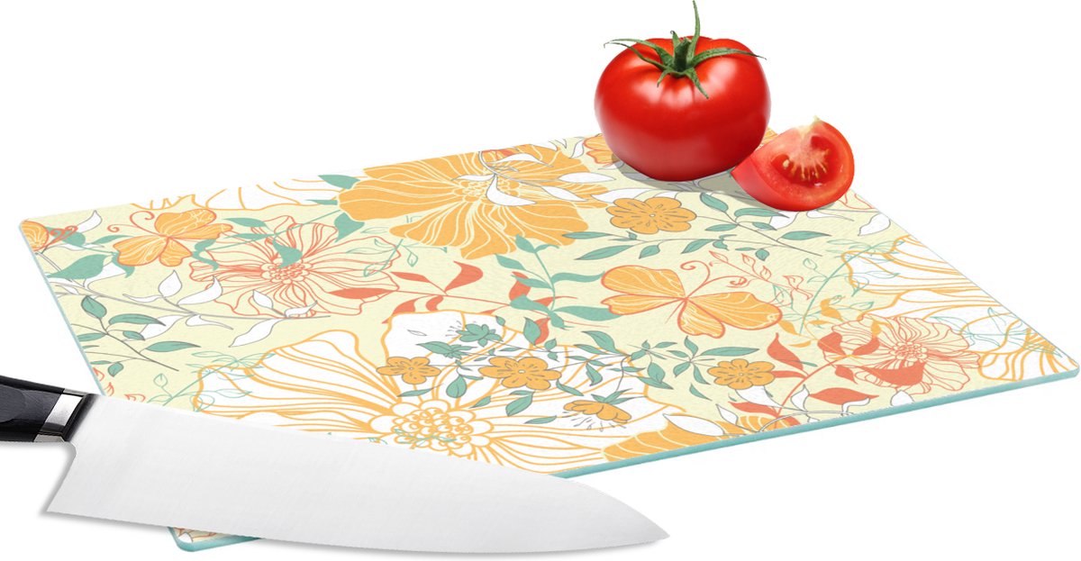 Glazen Snijplank - 28x20 - Bloemen - Patronen - Vlinders - Snijplanken Glas