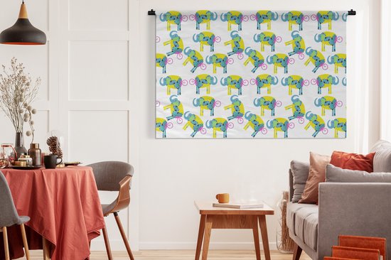 Wandkleed - Wanddoek - Olifant - Geel - Ornament - Patronen - 180x120 cm - Wandtapijt