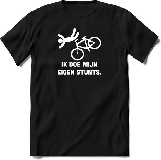 Foto: Ik doe mijn eigen stunts fiets t shirt heren dames perfect wielren cadeau shirt grappige spreuken zinnen en teksten maat m