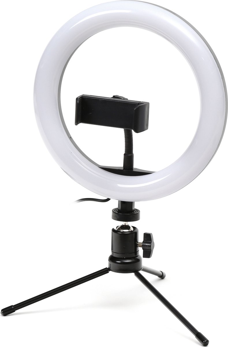 Platinet PMRL8 Ringlight met tripod en universele smartphone houder - 8 inch Ringlamp voor vlogging - zwart