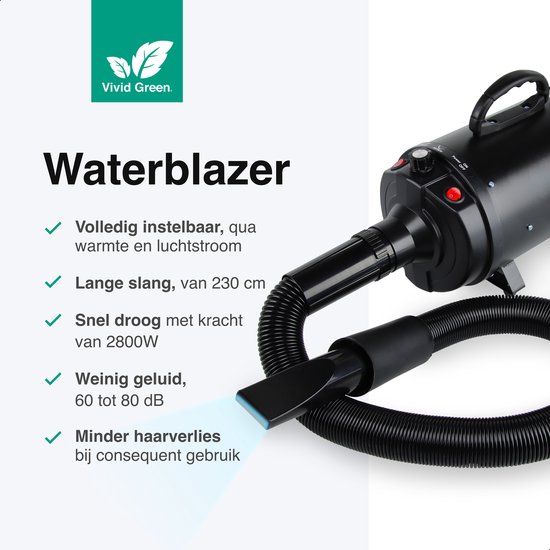Vivid Green Waterblazer met 3 Opzetstukken - Hondenfohn - Voor Honden - Met Geluiddemper - 2800W