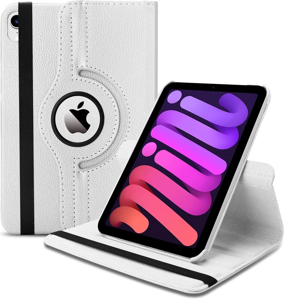 Book Cover Geschikt voor: Apple iPad Mini 6 & iPad Mini 7 2024 Tablethoes - Multi Stand Case - 360 draaibaar - Tablethoesje - Wit - ZT Accessoires