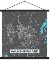 Posterhanger incl. Poster 60x60 cm - Schoolplaat - Valkenswaard - Blauw - Plattegrond - Kaart - Stadskaart - Textielposter - Zwarte latten - Plattegrond