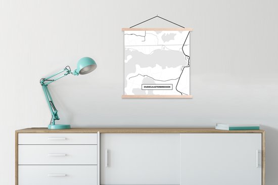 Posterhanger incl. Poster 90x90 cm - Schoolplaat - Friesland - Oudegaasterbrekken - Kaart - Stadskaart - Plattegrond - Textielposter - Blanke latten - Stadskaart