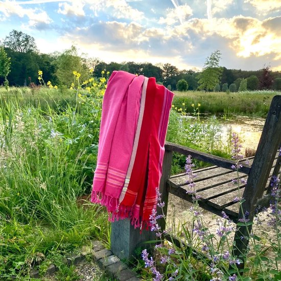 Fashion4wellness Kikoy Strandlaken Pretty Pink DUBBEL STRANDLAKEN - HANDMADE IN KENYA - 95 x 170 cm