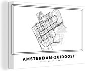 Canvas Schilderij Plattegrond – Amsterdam Zuidoost – Zwart Wit – Stadskaart - Kaart - 120x80 cm - Wanddecoratie