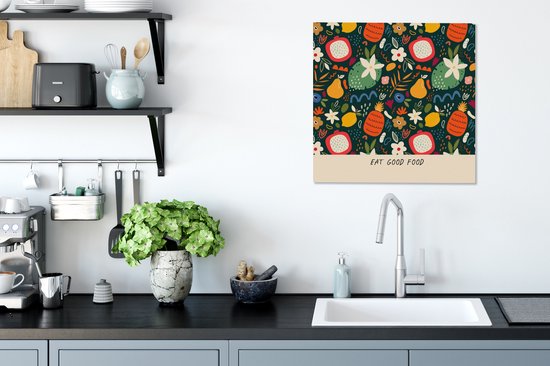 Tableau Peinture Proverbes - Bien Manger - Nourriture - Citations - 50x50 cm - Décoration murale