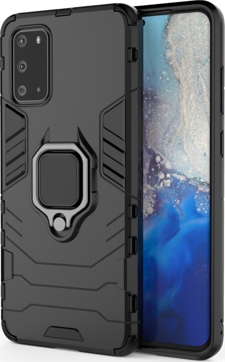 Mobigear Hoesje geschikt voor Samsung Galaxy S20 Plus Telefoonhoesje Hardcase | Mobigear Armor Ring Backcover Shockproof met Ringhouder | Schokbestendig Galaxy S20 Plus Telefoonhoesje | Anti Shock Proof - Zwart