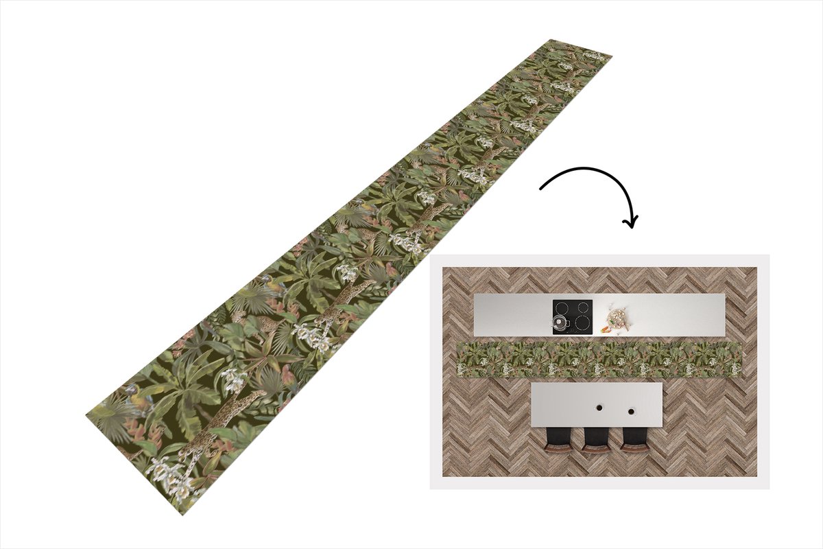 KitchenYeah Keukenloper - Keukenmat - Jungle - Dieren - Vintage - Patroon - 400x50 cm - Keuken vloerkleed Multicolor