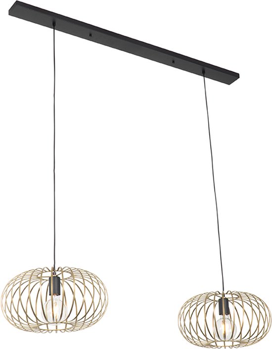 QAZQA johanna - Lampe à suspension Design pour au-dessus de la table à manger | en salle à manger - 2 lumières - L 1200 mm - Or/ laiton - Salon | Chambre à coucher | Cuisine