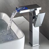 Messing - LED Waterval Badkamer Wastafel Kranenset - Koud Warm Water Mengkraan - Wastafelkranen - Chroom - 24cm Hoogte
