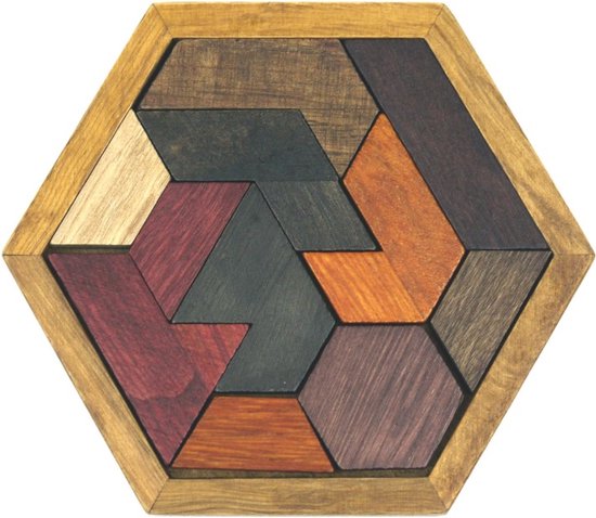 Afbeelding van het spel Houten Hexagon Puzzel - Denkpuzzel - Moeilijk spelletje en leuk als cadeau