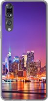 Geschikt voor Huawei P20 Pro hoesje - New York - Skyline - Paars - Siliconen Telefoonhoesje