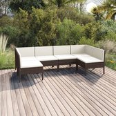 6-delige Loungeset met kussens poly rattan bruin