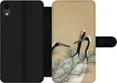 Bookcase Geschikt voor iPhone XR telefoonhoesje - Bladeren - Kraanvogel - Dieren - Scandinavisch - Japan - Met vakjes - Wallet case met magneetsluiting