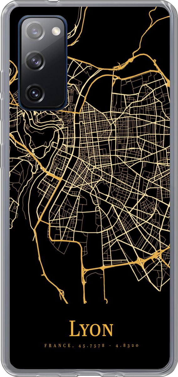Telefoonhoesje Geschikt voor Samsung Galaxy S20 FE hoesje - Lyon - Kaart - Goud - Siliconen Telefoonhoesje Telefoonhoesje