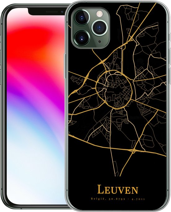 Convient pour coque iPhone 11 Pro Max - Louvain - Carte - Or - Coque de téléphone en Siliconen
