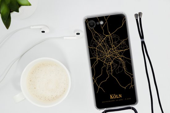 Cordon téléphonique - Chaîne téléphonique - Coque avec cordon iPhone 8 - Cologne - Carte - Or - Siliconen - Bandoulière - Coque pour téléphone avec cordon