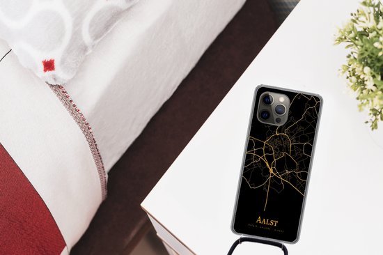 Cordon de téléphone - Chaîne de téléphone - Étui de téléphone Convient pour iPhone 12 pro bandoulière - Alost - Carte - Or - Siliconen - Bandoulière - Étui de téléphone avec cordon