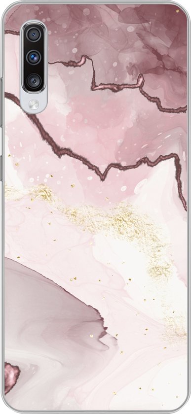 Coque Samsung Galaxy A70 - Marbre - Rose - Ligne - Coque de téléphone en Siliconen