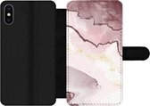 Bookcase Geschikt voor iPhone X telefoonhoesje - Marmer print - Roze - Lijn - Met vakjes - Wallet case met magneetsluiting