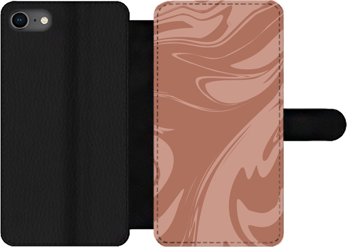 Telefoonhoesje Geschikt voor iPhone 7 telefoonhoesje - Marmer print - Bruin - Chocola - Met vakjes - Wallet case met magneetsluiting