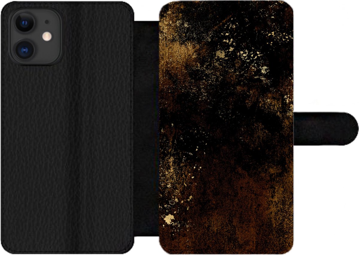 Bookcase Geschikt voor iPhone 12 Pro Max telefoonhoesje - Goud - Luxe - Zwart - Met vakjes - Wallet case met magneetsluiting