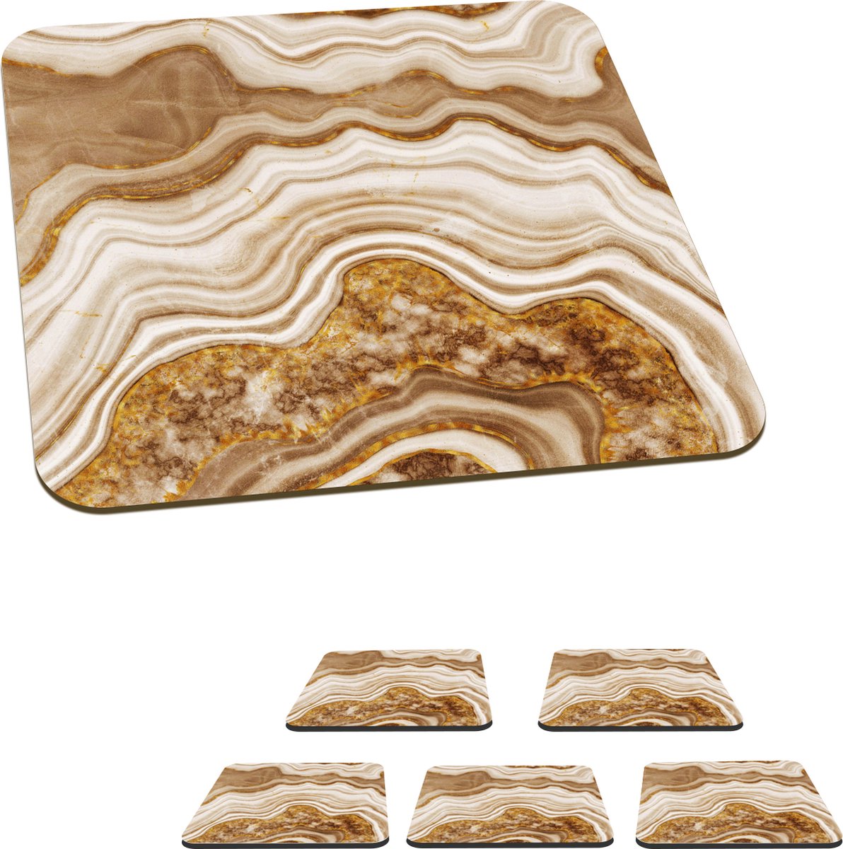 Onderzetters voor glazen - Marmer - Goud - Wit - 10x10 cm - Glasonderzetters - 6 stuks