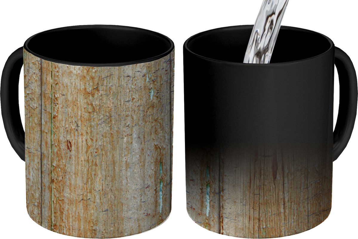Magische Mok - Foto op Warmte Mokken - Koffiemok - Vintage - Roest - Industrieel - Plank - Magic Mok - Beker - 350 ML - Theemok
