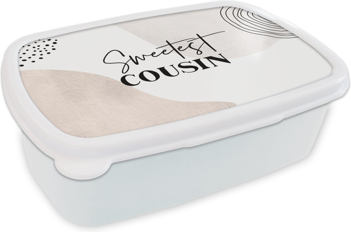 Broodtrommel Wit - Lunchbox - Brooddoos - Quote - Liefde - Bruin - Cousin - 18x12x6 cm - Volwassenen