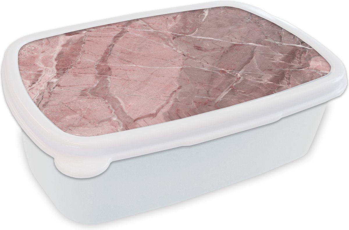Broodtrommel Wit - Lunchbox - Brooddoos - Graniet - Steen - Roze - Wit - 18x12x6 cm - Volwassenen