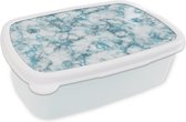 Broodtrommel Wit - Lunchbox - Brooddoos - Marmer - Blauw - Lijn - 18x12x6 cm - Volwassenen