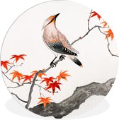 WallCircle - Wandcirkel ⌀ 60 - Vintage - Vogel - Boom - Japanse esdoorn - Ronde schilderijen woonkamer - Wandbord rond - Muurdecoratie cirkel - Kamer decoratie binnen - Wanddecoratie muurcirkel - Woonaccessoires