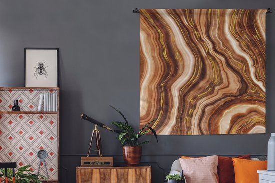 Tapisserie - Tissu mural - Marbre - Doré - Marron - 120x120 cm - Tapisserie