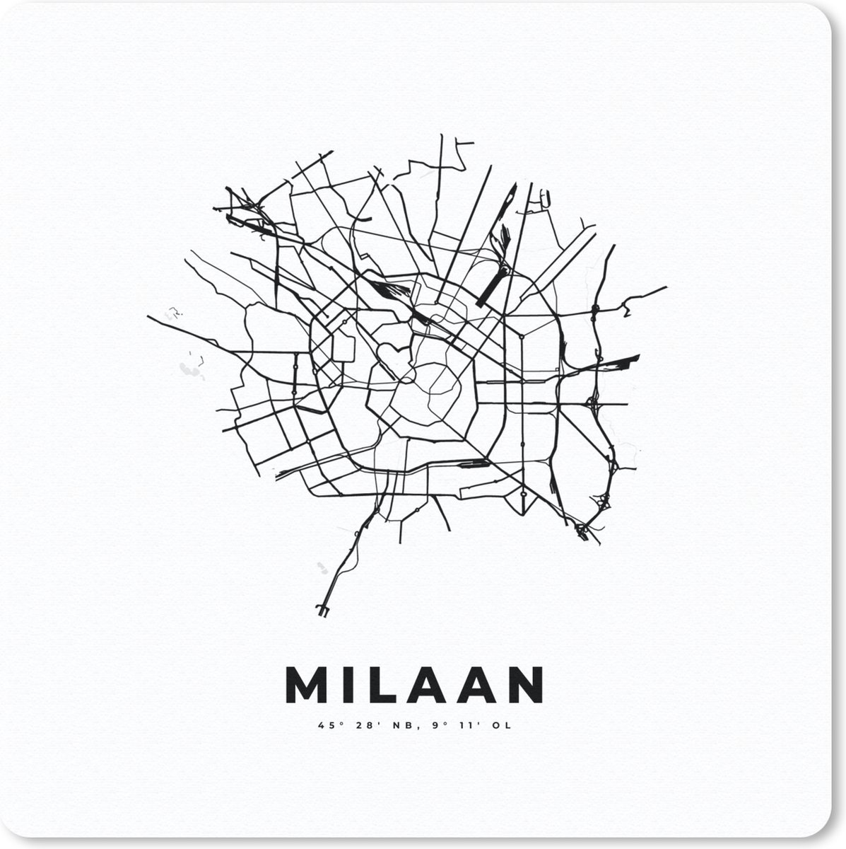 Muismat 20x20 cm - Mousepad Milaan - Kaart - Zwart Wit - Muismatten