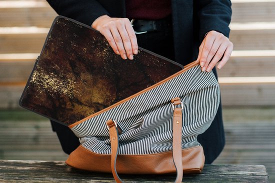 Housse pour ordinateur portable 13 pouces - Or - Peinture - Abstrait - Zwart - Housse pour ordinateur portable