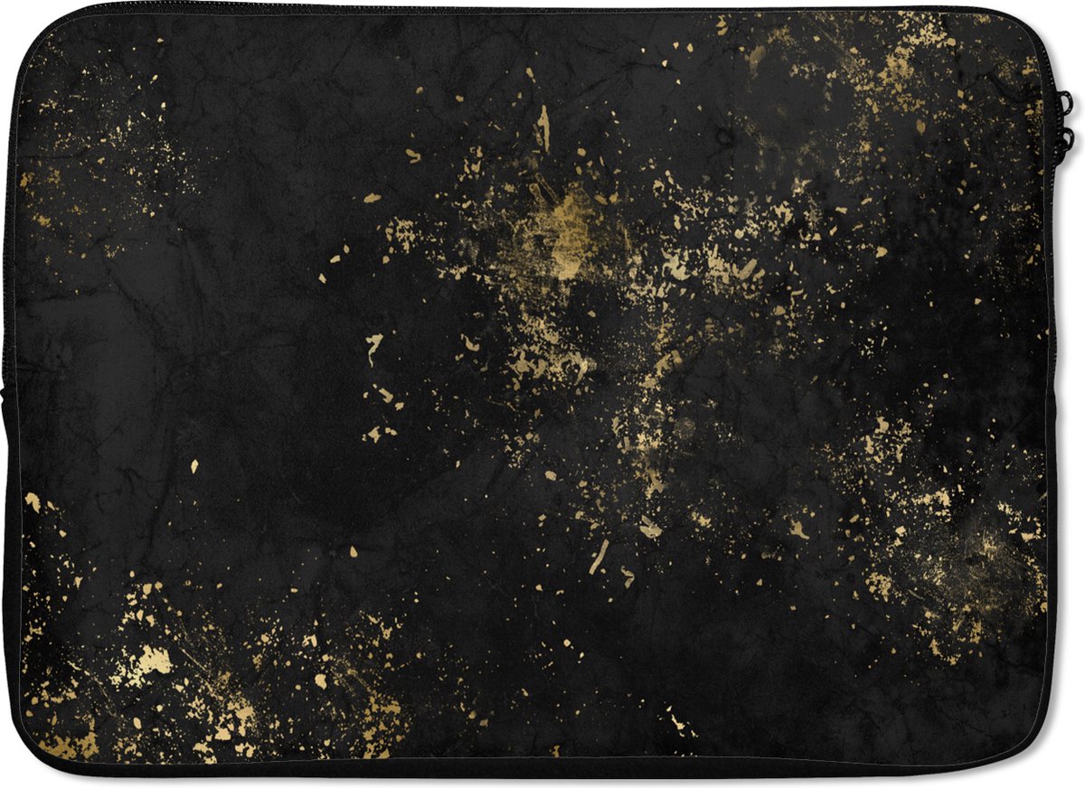 Laptophoes 14 inch - Luxe - Goud - Zwart - Laptop sleeve - Binnenmaat 33x23 cm - Zwarte achterkant