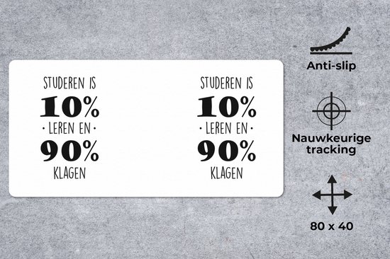 Sous-main 80x40 cm - Tapis de souris Étude - Étudier - Citations - Étudier c'est 10% apprendre et 90% se plaindre - Sous-main XL - Protection de sous-main - Tapis de souris Ordinateur